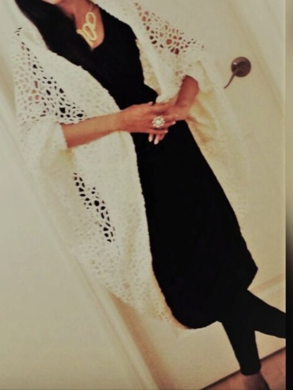 Cream Crochet Open-Front Women's Sweater Cardigan